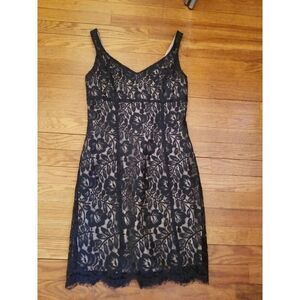 Nude and black eyelash lace bodycon dress